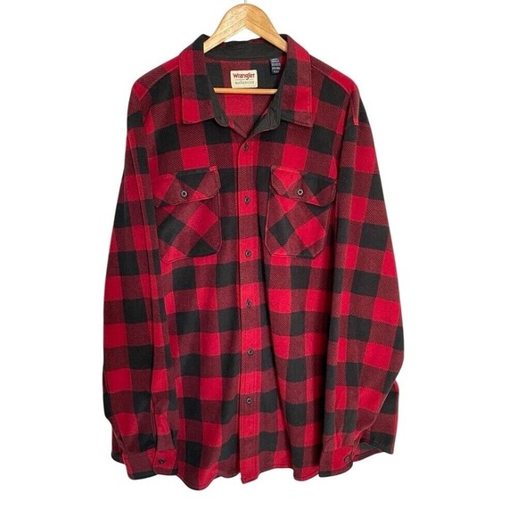 Wrangler Other - Wrangler Men's 2XT Long‎ Sleeve Flannel Shacket Red Black Buffalo Plaid Button